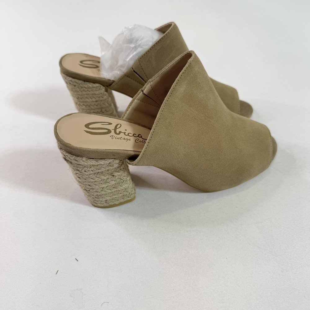 Sbicca Helena Shoes Womens Size‎ 9 Natural Peep Toe Block Heel Espadrille Mules